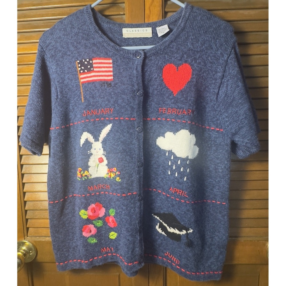Vtg Marisa Christina Classics Calendar Sweater M Jan-July Holiday Seasonal Knit